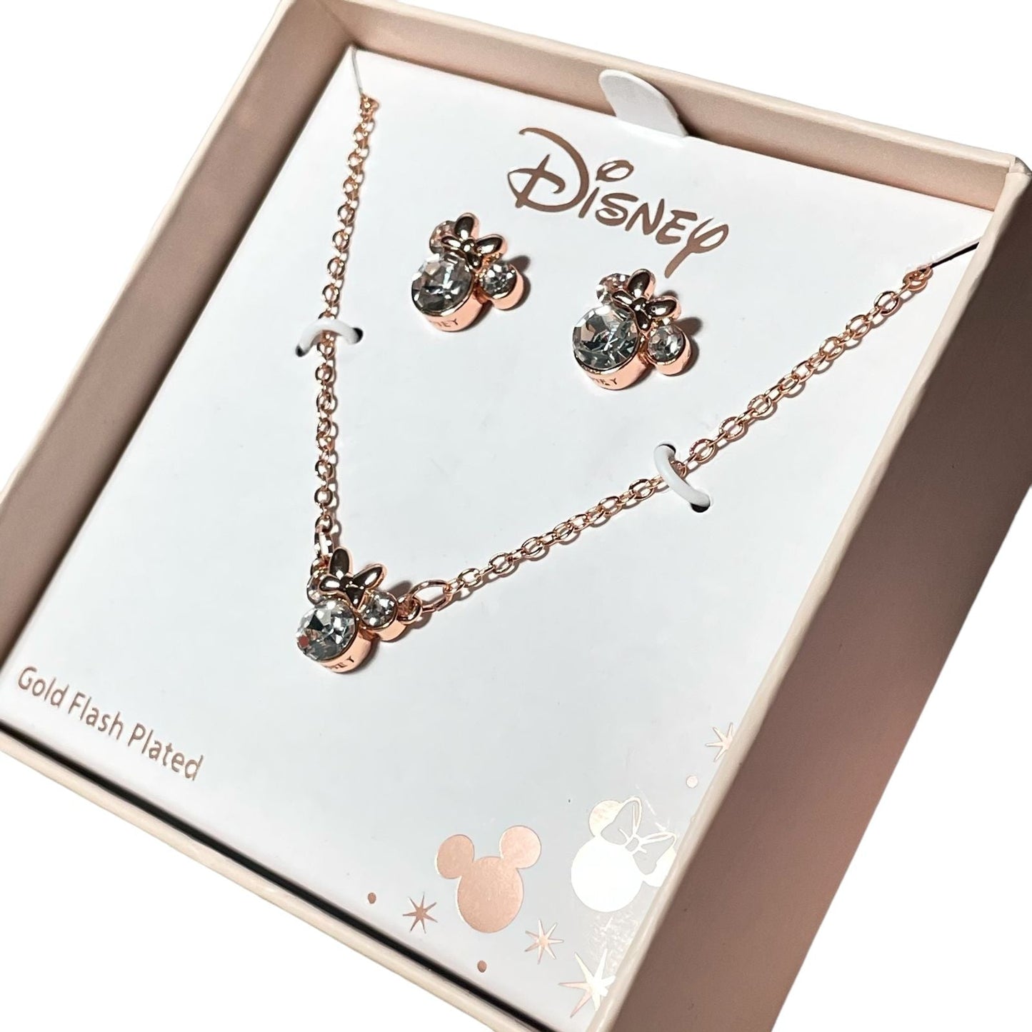 COLLAR Y ARETES DISNEY MINNIE MOUSE CHAPA DE ORO