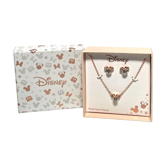 COLLAR Y ARETES DISNEY MINNIE MOUSE CHAPA DE ORO