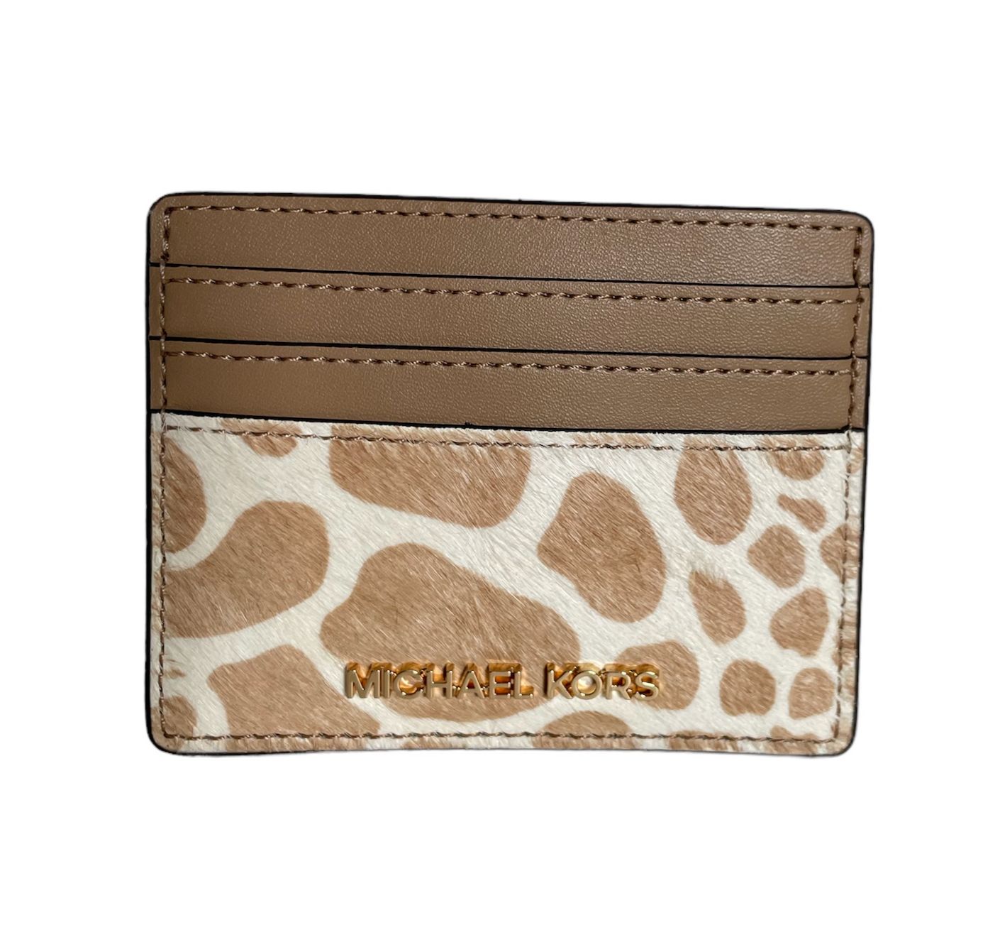 TARJETERO MICHAEL KORS CAFE CLARO CON ANIMAL PRINT