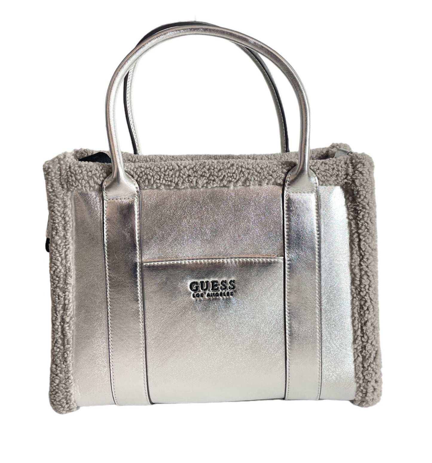 BOLSA DE MANO GUESS PLATEADA