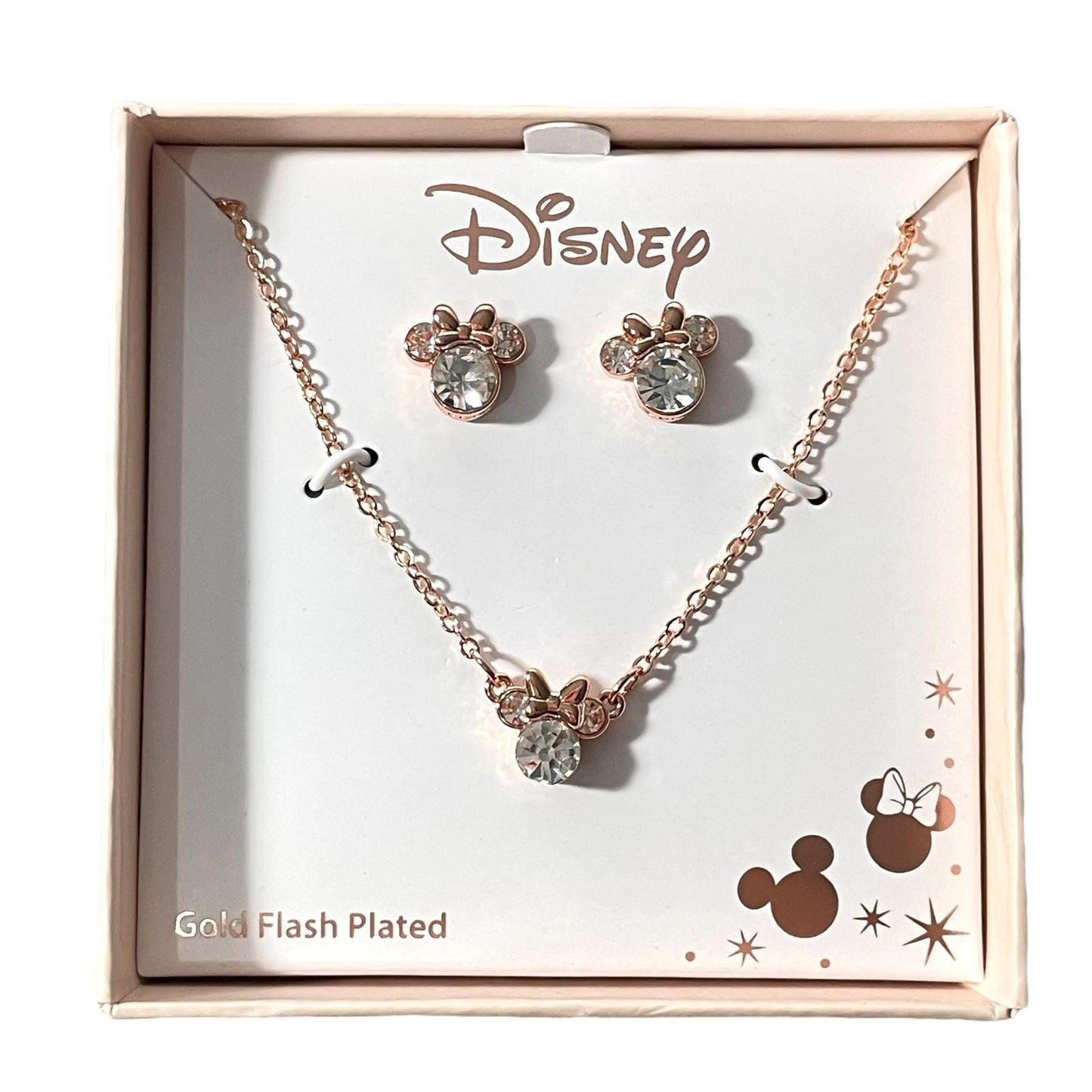 COLLAR Y ARETES DISNEY MINNIE MOUSE CHAPA DE ORO